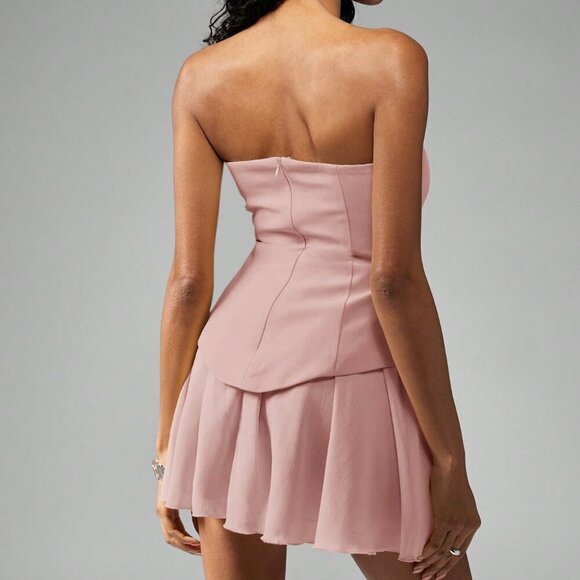 Baby Pink Women's Strapless Pleated Chiffon Cocktail Mini Dress - Picture 2 of 6